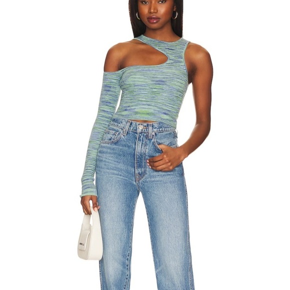 Camila Coelho Revolve Aideen Cut Out Knit Top in Blue Spacedye Size Small NWT - Picture 1 of 7